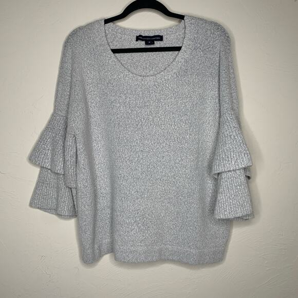 French Connection Gray Tiered Wide Sleeve Sweater Sz Medium - Picture 1 of 5